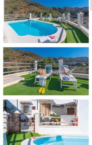 a collage of three pictures of a swimming pool at Casa rural Las Casillas in Málaga