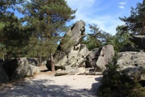 eine große Gruppe von Felsen und Bäumen am Strand in der Unterkunft Logement proche forêt in Tousson