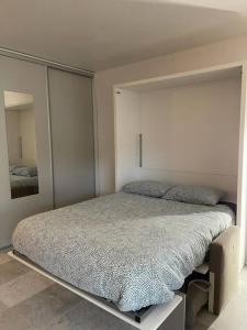 カップ・ダイユにあるCharmant studio en centre-ville proche Monacoの部屋の中に大きなベッドがある寝室