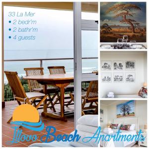 un collage de fotos con mesa y sillas en Illovo Beach Apartments at La Mer, en Amanzimtoti
