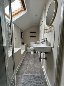 a bathroom with a sink and a toilet and a mirror at Brentford Guest Rooms in Brentford