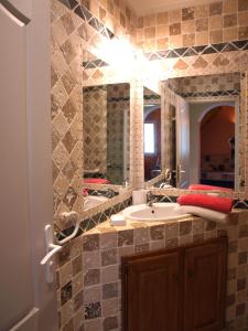 a bathroom with a sink and a mirror at Gîtes Santa Maria Cap Corse in Macinaggio