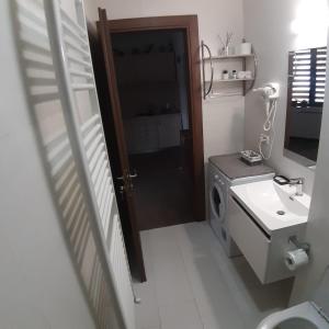 La salle de bains est pourvue d'un lavabo et d'un lave-linge. dans l'établissement Casa Sara, à Bucarest