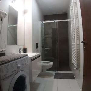 Un baño con lavadora y un inodoro. en Casa Sara, en Bucarest 27 fotos más