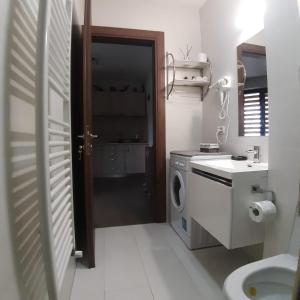 La salle de bains est pourvue d'un lave-linge et d'un lave-linge. dans l'établissement Casa Sara, à Bucarest