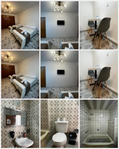 uma colagem de fotos de um quarto com uma cama e um WC em Casa Centro By Lofts 48 em Querétaro