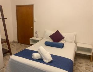 um quarto com uma cama com duas almofadas em Casa Centro By Lofts 48 em Querétaro