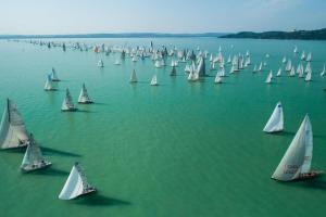 a large group of sailboats in the water at Silver Marina Apartment-Őrzött mélygarázs in Balatonfüred