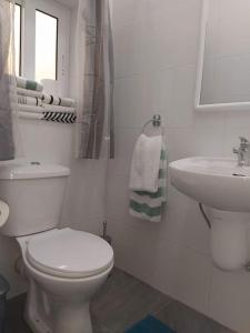 Baño blanco con aseo y lavamanos en Apartment close to the sea, en Marsaskala