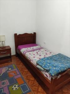 里奧哈的住宿－La Posada del Norte，一张小床,位于带桌子的房间