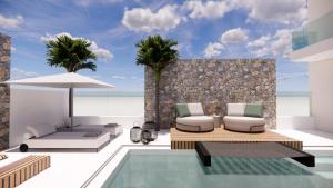 uma villa com uma piscina e um pátio em Kallithea Luxury Villas #3 em Koskinou