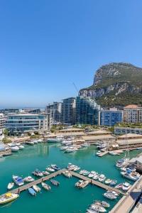 a group of boats docked in a harbor at Britain in the Sun at Luxurious Ocean Village in Gibraltar