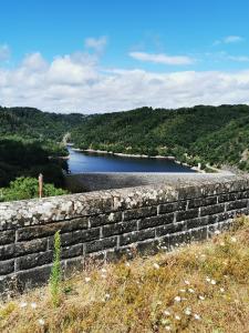 a stone wall next to a body of water at Gîte du Domaine des Garde-Bousset in La Cellette +9 photos