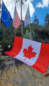 cuatro banderas de Europa y los Estados Unidos en Casa de Huespedes - NaturaLove, en Monguí