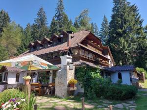 a large house with a garden in front of it at Bavorská chata in Železná Ruda