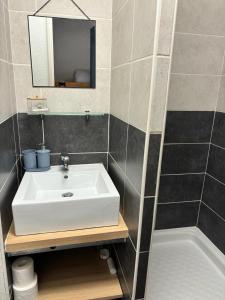 a bathroom with a white sink and a mirror at 46 Île Paradise Vue Port in Cap d'Agde +32 photos