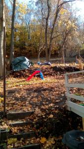 a tent and a pile of leaves in a park at Mountain house in West Homestead