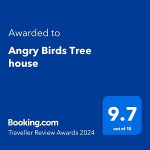 a blue text box with the words angry birds tree at Angry Birds Tree house in Habarana