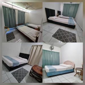a collage of four pictures of beds in a room at Rainbow Lodge Tambatuon in Kota Belud