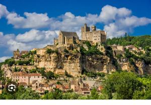 a castle on top of a mountain with houses at Le Tilleul in Sarlat-la-Canéda