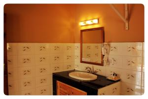 uma casa de banho com um lavatório e um espelho em Hotel Jigmeling em Paro