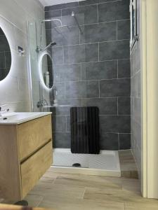 a bathroom with a shower and a sink at El Molino in La Aldea de San Nicolas