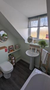 a bathroom with a sink and a toilet at Cosy family cottage south Somerset in Long Sutton