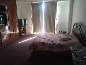 Schlafzimmer mit einem Bett, einem TV und einem Fenster in der Unterkunft El paraíso in Guadalajara