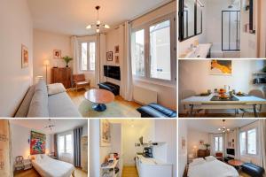a collage of photos of a living room and a apartment at Chic et Cosy - 5mn de la gare - Arrivée Autonome in Tours +4 photos