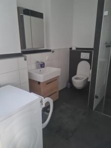 a bathroom with a white toilet and a sink at Anides in Dillingen an der Donau