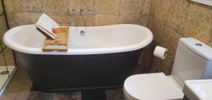 a bathroom with a white toilet and a sink at Vale View Cottages - The Stables in Prestatyn