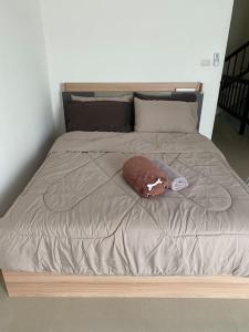 a bed with a brown stuffed animal on it at Superb studio Apartment in Ban Na Khua