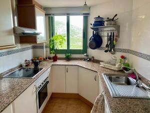 - une cuisine avec un évier et un comptoir dans l'établissement Precioso ático en la Sierra de Irta, à Alcossebre
