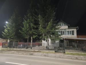 una casa al lado de una calle por la noche en Pensiunea Trei Brazi, en Târgu Ocna