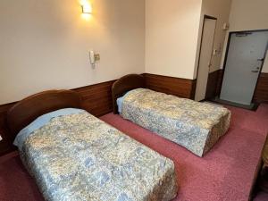 una habitación de hotel con 2 camas en una habitación en ペンションパティオハウスリーフ, 