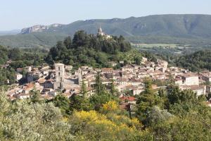 a town on a hill with trees and mountains at Joli appartement dans village calme en Provence in Les Mées