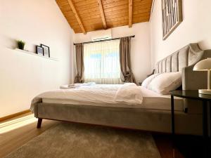 a bedroom with a large bed with a window at Blue Nest in Timişoara