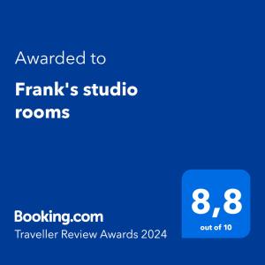 תעודה, פרס, שלט או מסמך אחר המוצג ב-Frank's studio rooms