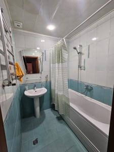 a bathroom with a sink and a shower and a tub at Parkview Family Apart in Baku +28 photos