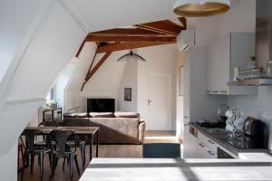 a kitchen and living room with a couch and a table at Chestnut House Appartment in Le Mée-sur-Seine +7 photos
