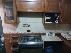 a kitchen with a stove and a microwave at Pyramids veiw in ‘Ezbet `Abd el-Ḥamîd