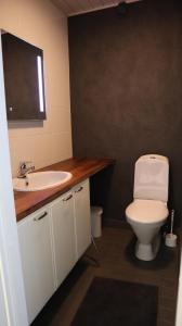 a bathroom with a white toilet and a sink at Keskuskarintie 9 A3 in Kalajoki