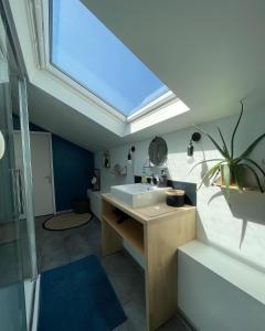 a bathroom with a sink and a skylight at L’ATYPIK in Chablis