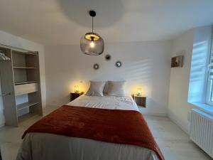 a bedroom with a bed and a pendant light at Appartement St Eloi 75m² in Saint Die