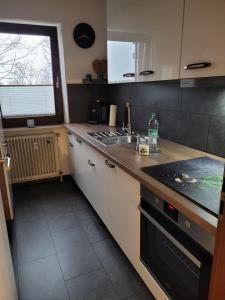 een keuken met een wastafel en een aanrecht bij Ferienwohnung Hedy in Prien am Chiemsee