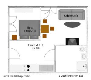 um diagrama esquemático de uma cozinha com um fogão em Ferienwohnungen Mey Haus zum Rosenstock em Erfurt