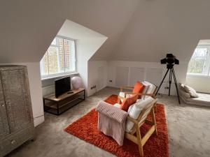 ein Wohnzimmer mit einem Stuhl und einem TV in der Unterkunft The Loft in London