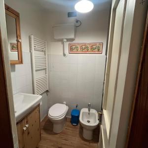 La petite salle de bains est pourvue de toilettes et d'un lavabo. dans l'établissement appartamento Cervinia fronte Funivie CIR 0480, à Breuil-Cervinia