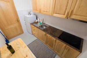 a small kitchen with a sink and a refrigerator at Vila Niko Dalmacija in Sukošan +30 photos