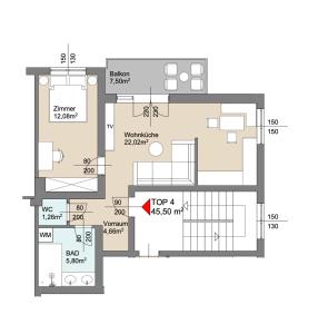 un plan d'étage d'une maison dans l'établissement Wienerberg-Apartments, à Vienne